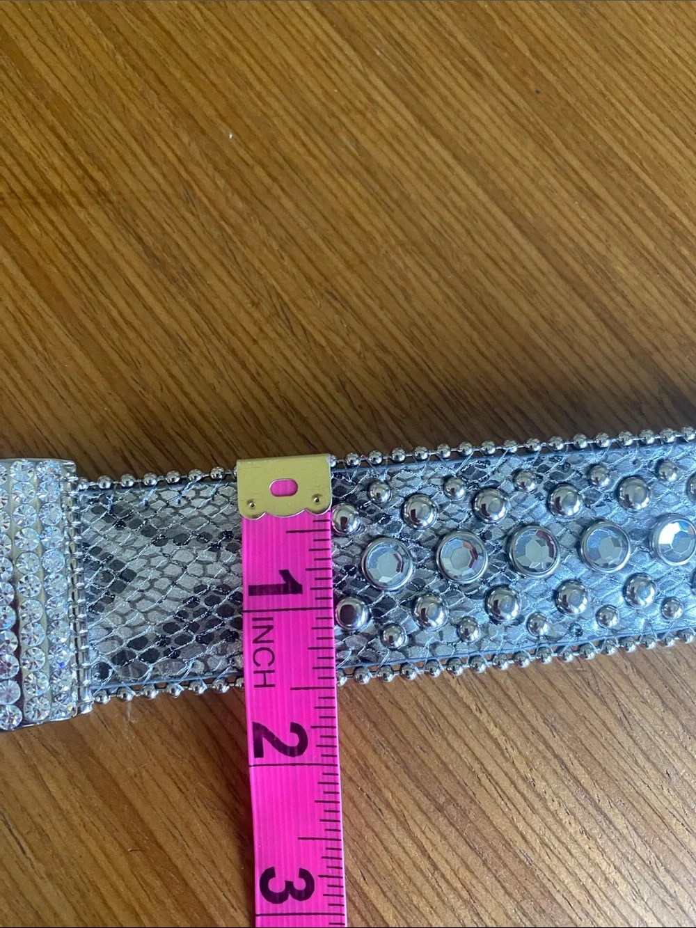 Vintage Chicos Rhinestone & Stud Metallic Snake Skin Western Belt Silver M